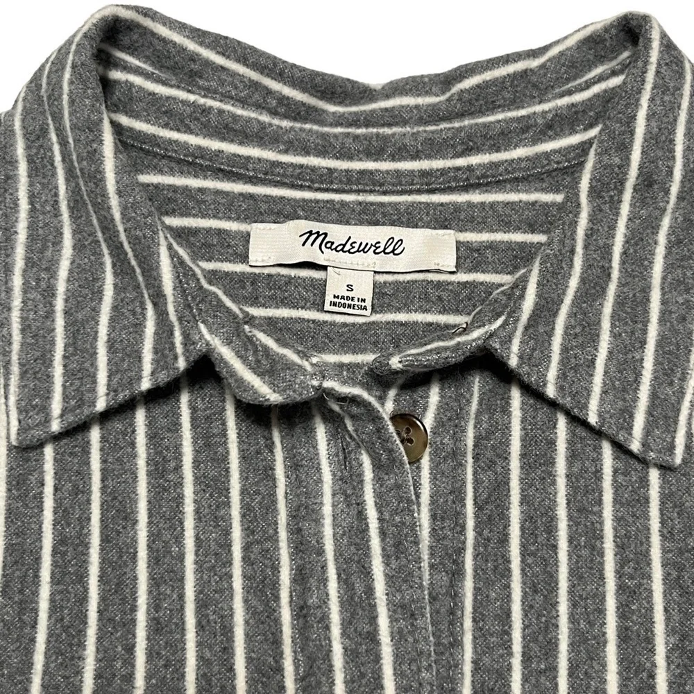 Madewell Grey & White Westward Striped Flannel Shirt Size Small